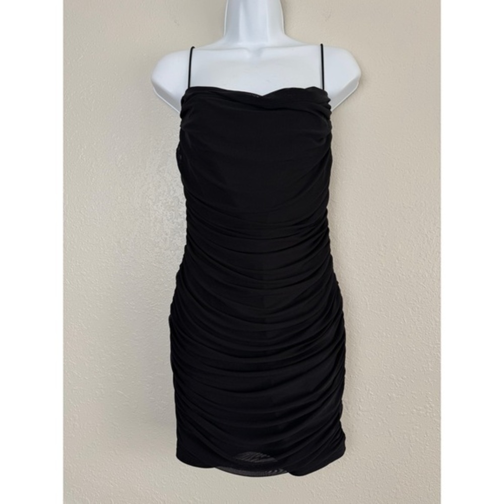 Klesis black ruched mesh criss cross mini homecoming dress L